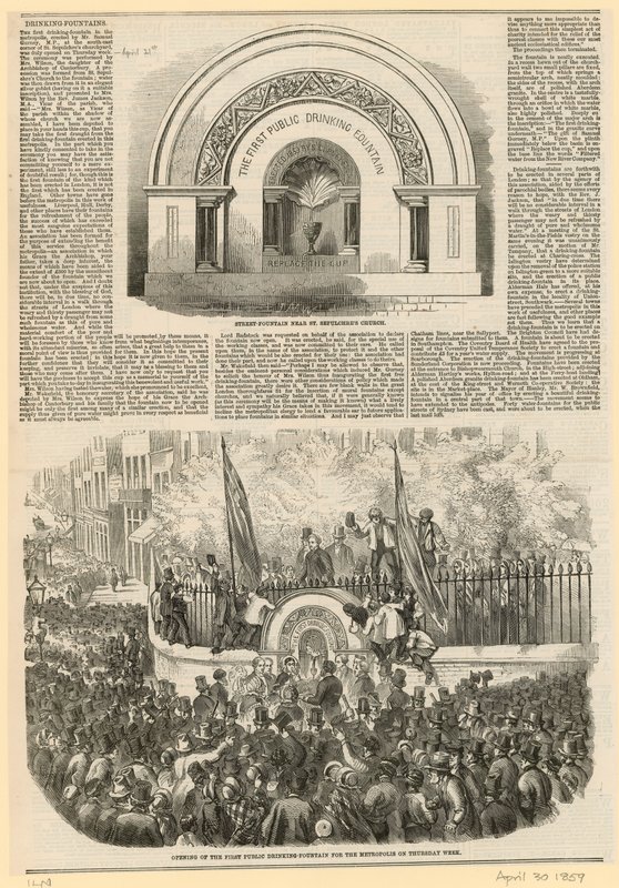Fontána na pití, přilehlá ke kostelu sv. Sepulchrese, Snow Hill od English School