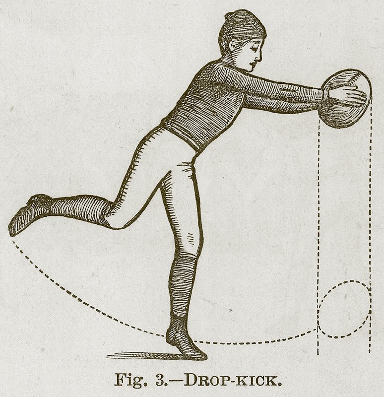 Drop-Kick, ilustrace ke Cassellsově knize sportů a zábav, kolem roku 1890 od English School