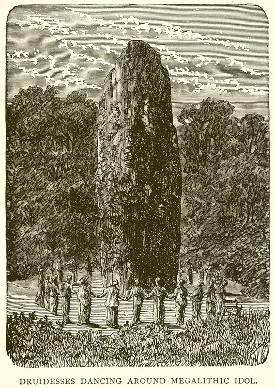 Druidesses Tančící kolem Megalithic Idol od English School