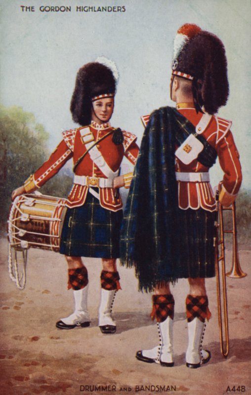 Bubeník a kapelník Gordon Highlanders (barevná litografie) od English School