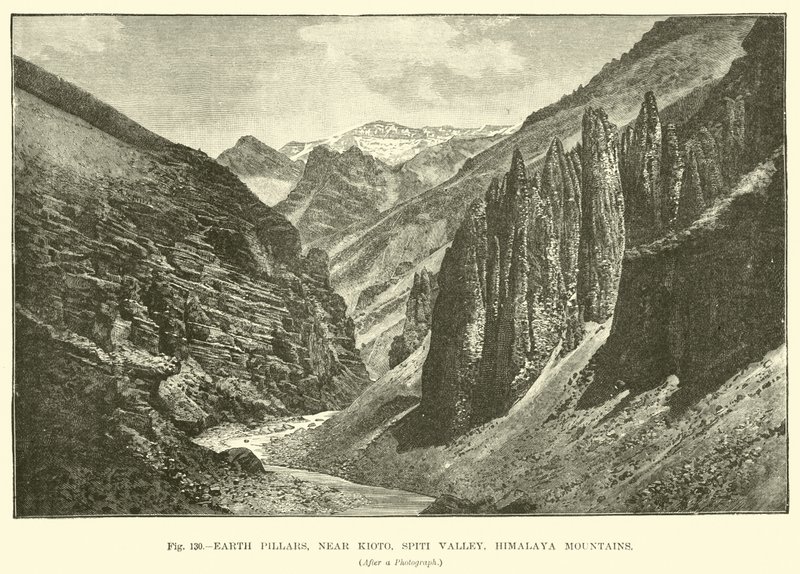 Zemské pilíře, poblíž Kioto, Spiti Valley, Himaláje od English School