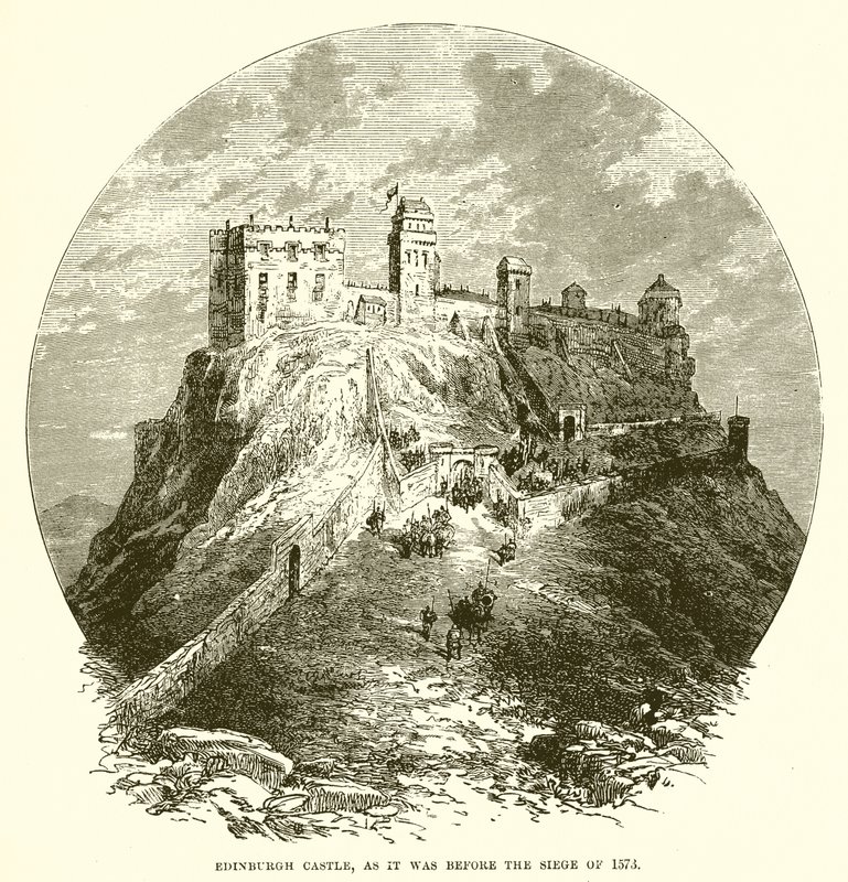 Edinburský hrad, jak tomu bylo před obléháním v roce 1573 od English School