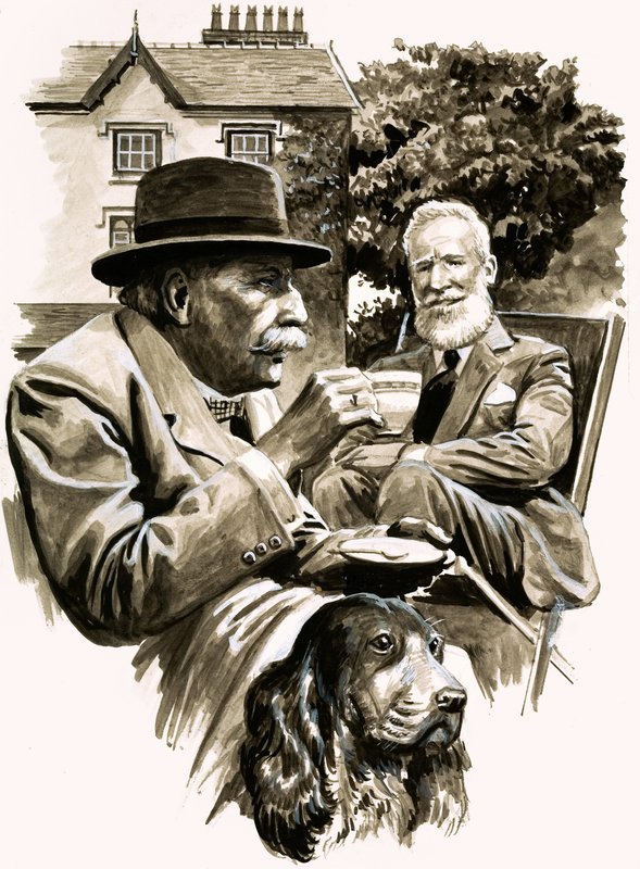 Edward Elgar a George Bernard Shaw pijí čaj od English School