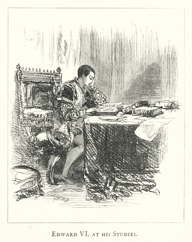 Edward VI. na studiích (rytina) od English School