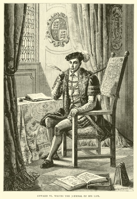 Edward VI píše deník svého života od English School
