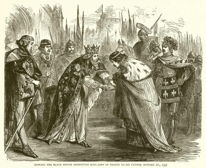 Edward Černý princ představuje francouzského krále Jana svému otci Edwardu III., 1357 od English School