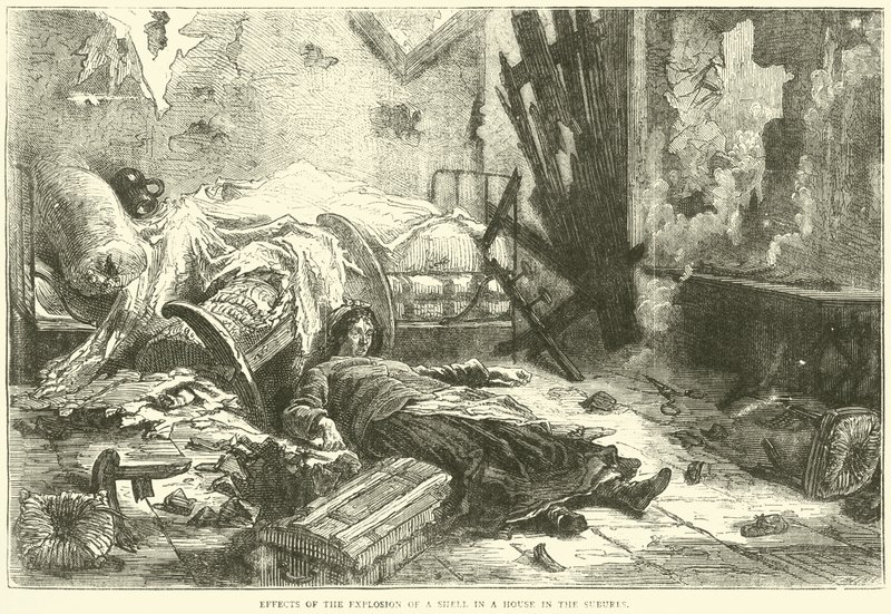 Účinky exploze granátu v domě na předměstí, květen 1871 od English School
