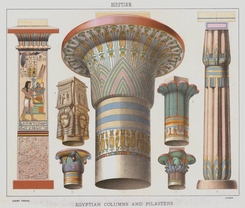 Egyptské, egyptské sloupy a pilastry od English School