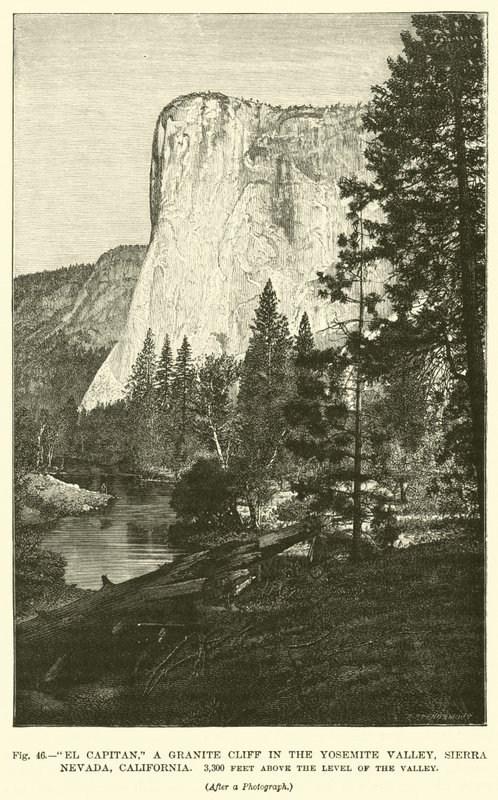 El Capitan, žulový útes v Yosemitském údolí, Sierra Nevada, Kalifornie, 3300 stop nad úrovní údolí od English School