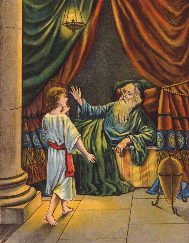 Élí a Samuel (barevná litografie) od English School