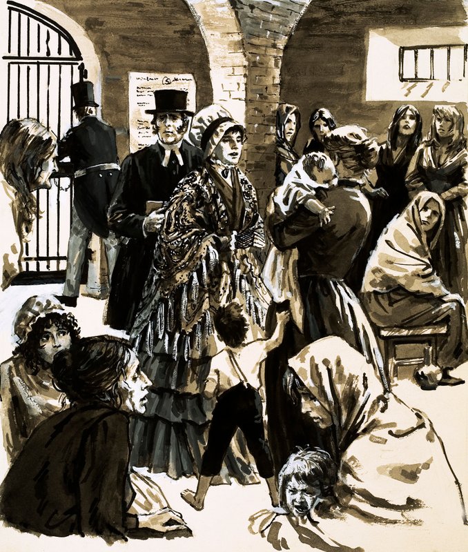 Elizabeth Fryová se po návštěvě věznice Newgate stala bojovnicí za reformu věznice (kvaš na papíře) od English School