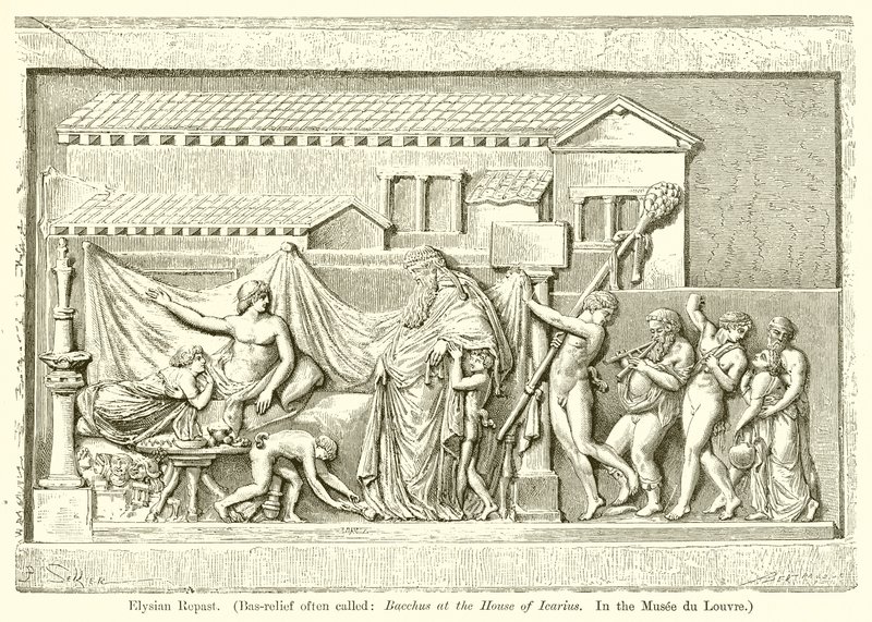Elysian Repast. (Basreliéf často nazývaný: Bakchus v domě Icarius. V Musee du Louvre) od English School