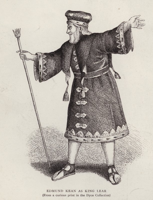 Anglický herec Edmund Kean v titulní roli v Shakespearově Králi Learovi (litho) od English School