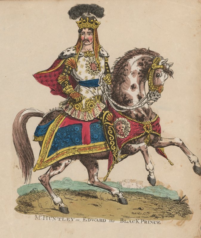 Anglický herec Francis Huntley jako Edward, Černý princ (barevná rytina) od English School