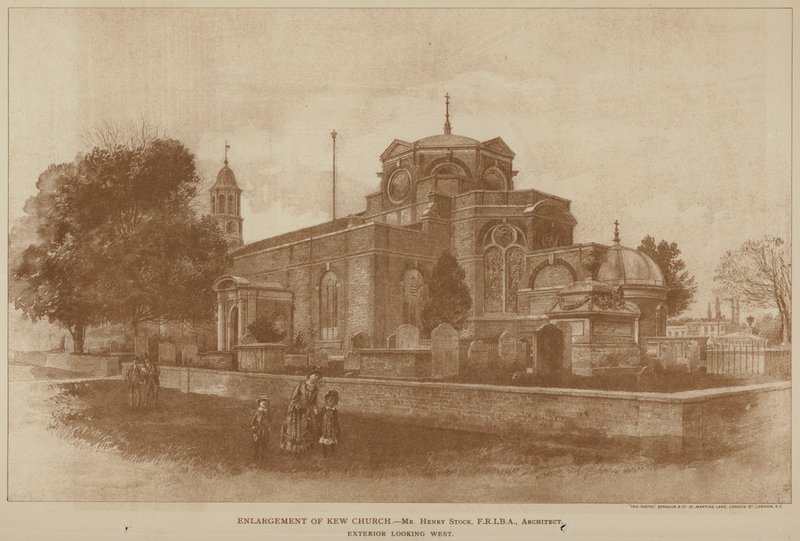 Zvětšení kostela v Kew (rytina) od English School