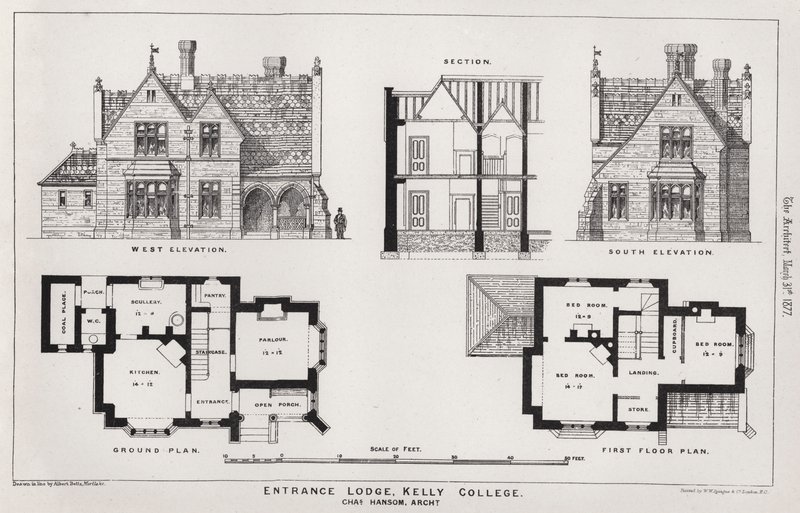 Entrance Lodge, Kelly College (rytina) od English School