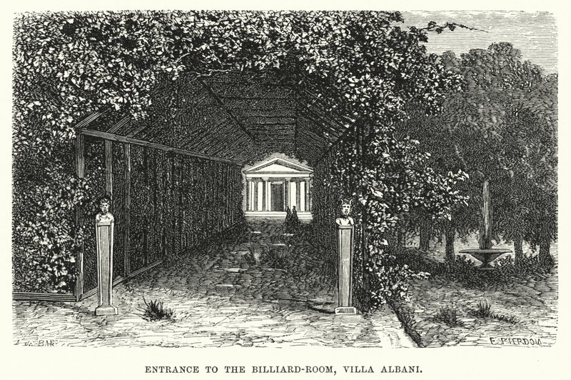 Vchod do kulečníkového sálu, Villa Albani (rytina) od English School