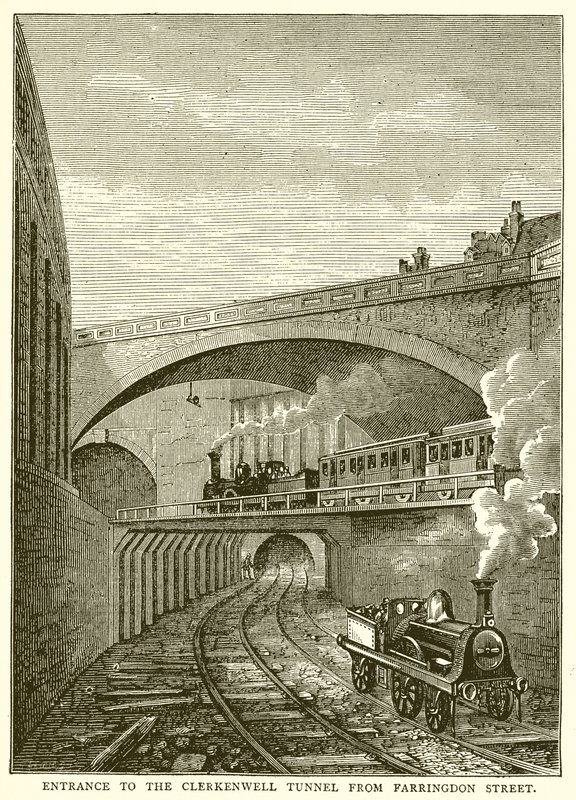 Vchod do tunelu Clerkenwell z ulice Farringdon od English School