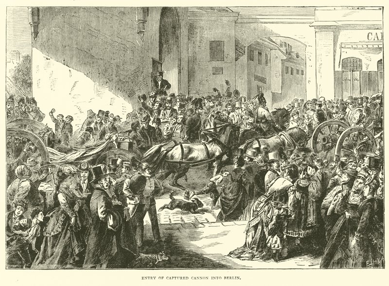 Vstup ukořistěného děla do Berlína, září 1870 od English School