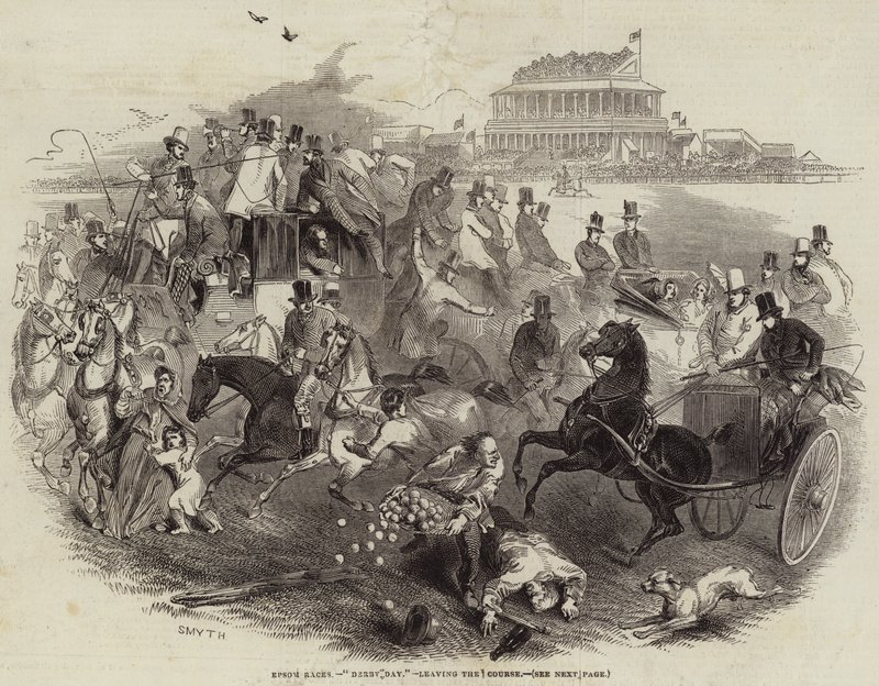 Epsom Races, "Derby Day", opuštění hřiště (rytina) od English School