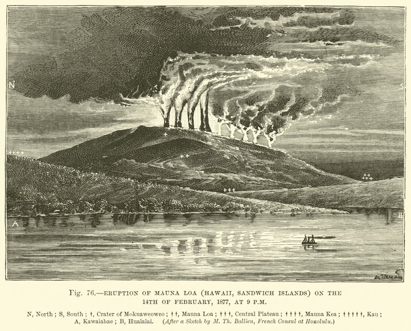 Erupce Mauna Loa (Havaj, Sandwichovy ostrovy) dne 14. února 1877 ve 21 hodin od English School