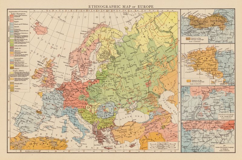 Etnografická mapa Evropy (barevná litografie) od English School