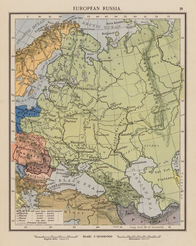 Evropské Rusko (barevná litografie) od English School