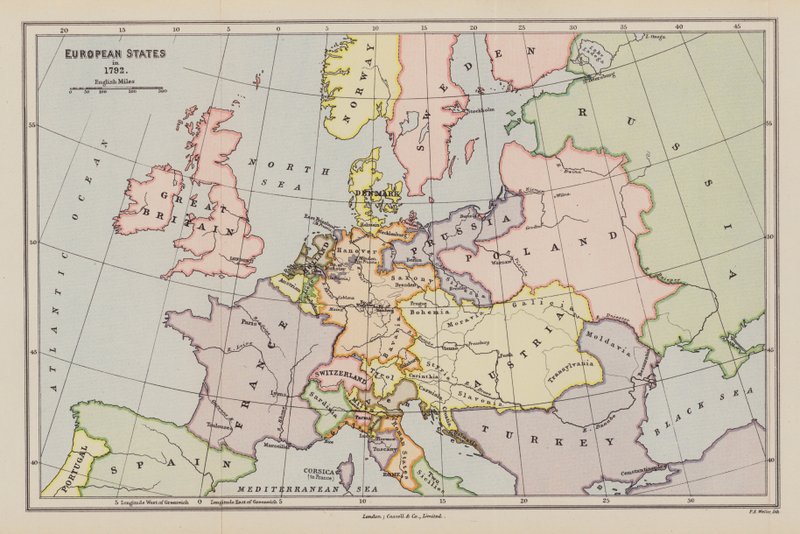 Evropské státy v roce 1792 (barevná litografie) od English School