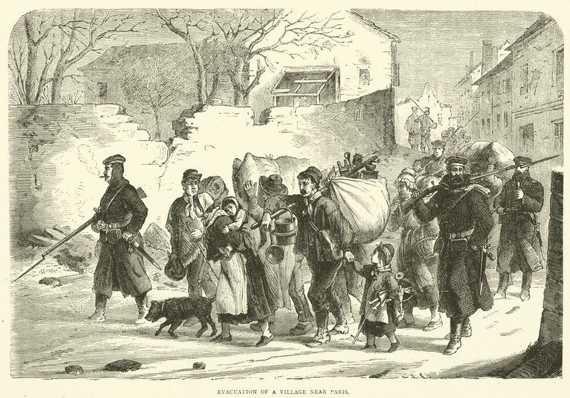 Evakuace vesnice poblíž Paříže, prosinec 1870 od English School