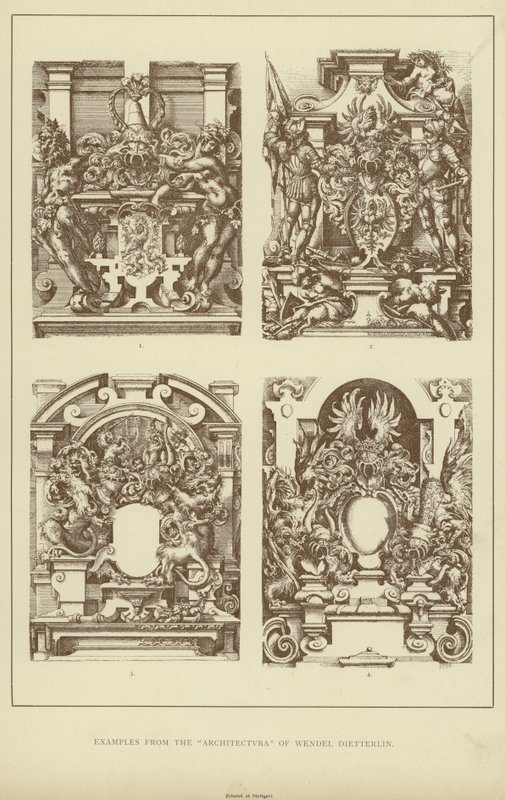Příklady z "Architectvra" Wendela Dietterlina (litho) od English School
