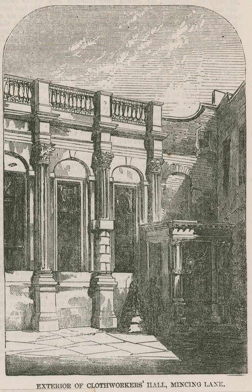 Exteriér Clothworkers Hall, Minsing Lane, Londýn od English School