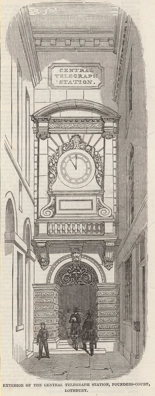Exteriér Central Telegraph Station, Pounders Court, Lothbury od English School