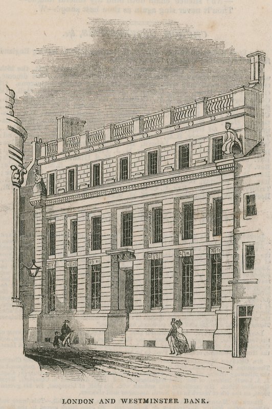 Exteriér londýnské a Westminsterské banky od English School