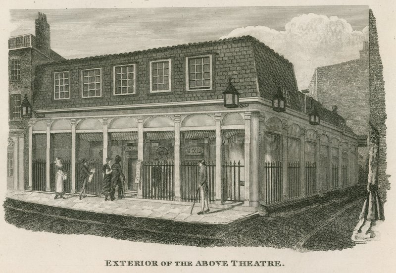 Exteriér Royal Olympic Theatre, Wych Street, poblíž Drury Lane, Londýn od English School