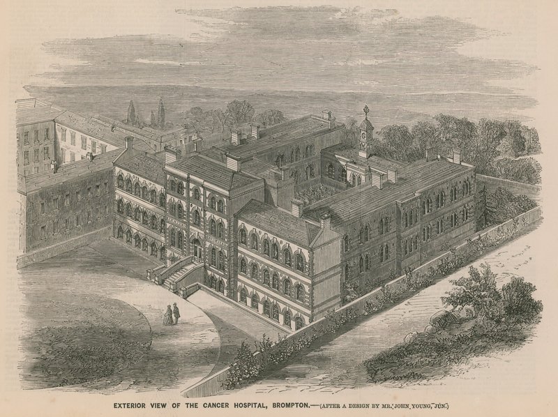 Vnější pohled na Cancer Hospital, Brompton od English School