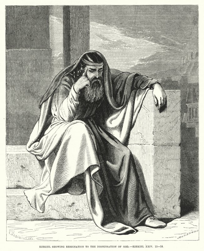 Ezechiel ukazuje rezignaci na vydání Boží, Ezekiel XXIV od English School