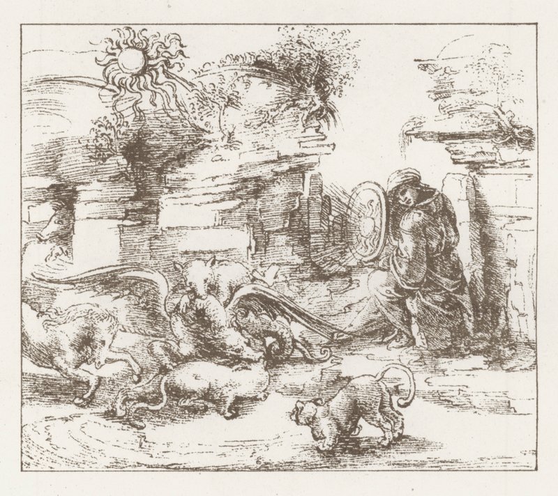 Faksimile studie od Leonarda da Vinciho (rytina) od English School