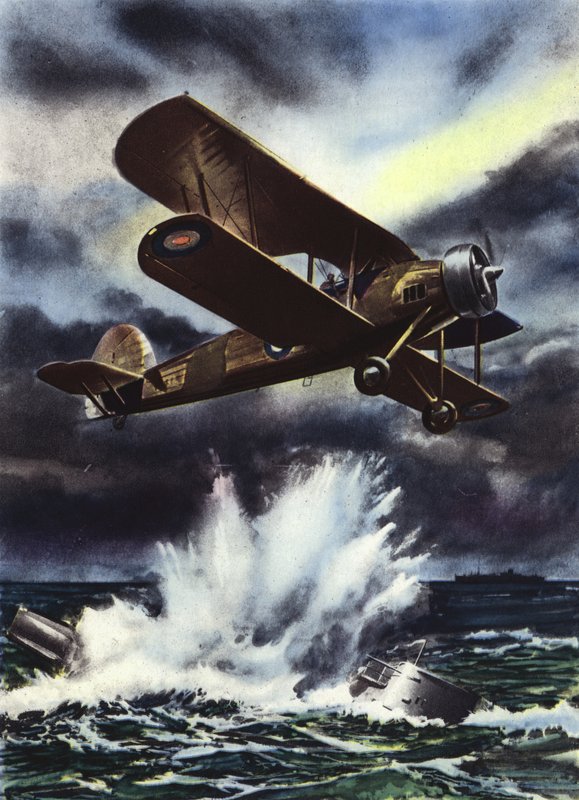Fairey Swordfish potápění ponorky v Severním moři od English School