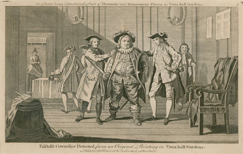 Falstaffova zbabělost zjištěna z originálního obrazu ve Vauxhall Gardens v Londýně od English School