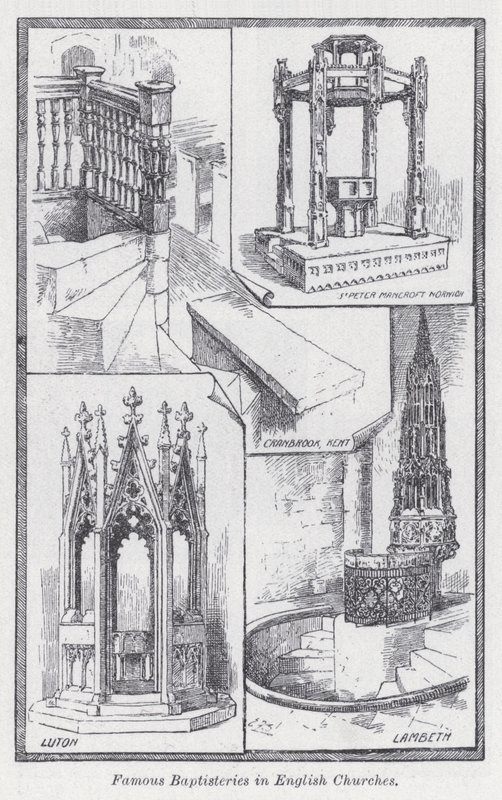 Slavné baptisteria v anglických kostelech (litho) od English School