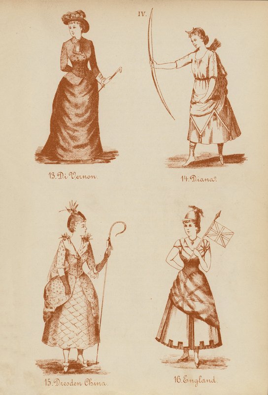Oblečení pro maškarní plesy: Di Vernon, Diana, Drážďany Čína, Anglie (litografie) od English School