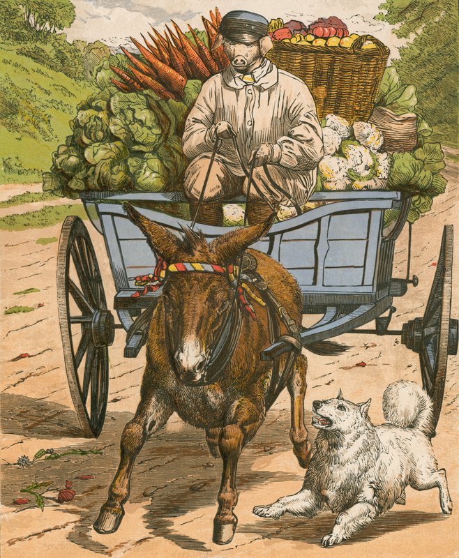 Farmář Grunter jde na trh v Hog Snorton (barevné lito) od English School