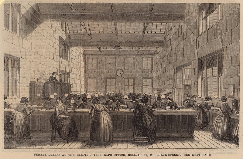 Úřednice v kanceláři Electric Telegraph, Bell Alley, Moorgate Street od English School