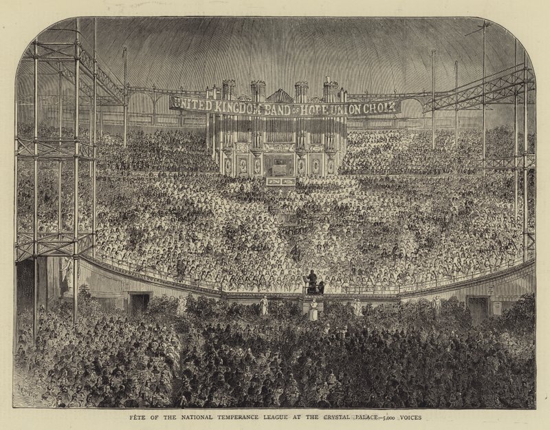 Fete of the National Temperance League v Crystal Palace, 5000 Voices (rytina) od English School