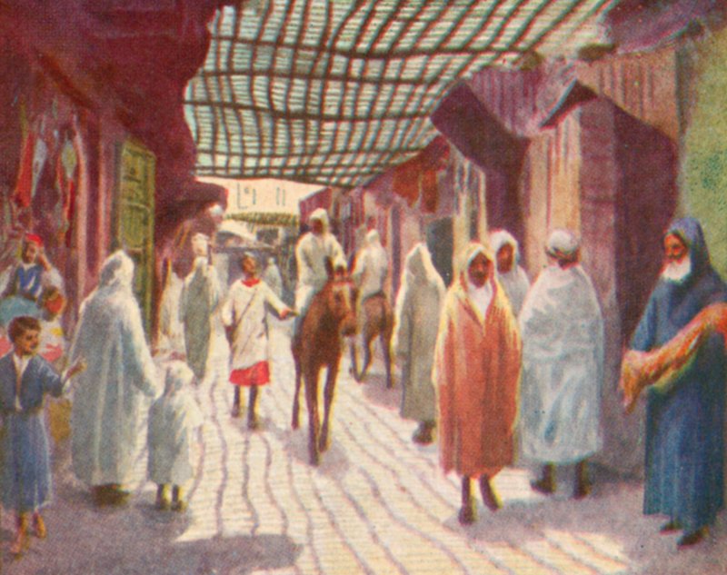 Fez, Stínovaná ulice (barevná litografie) od English School