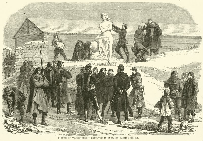 Postava odboje, popravená ve sněhu na baště č. 85, prosinec 1870 od English School