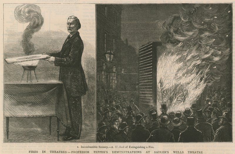 Požáry v divadlech: Demonstrace profesora Pepperse v divadle Sadlers Wells od English School