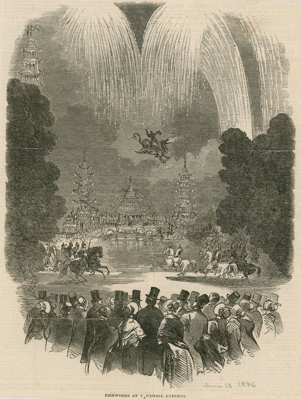 Ohňostroj ve Vauxhall Gardens, Londýn od English School