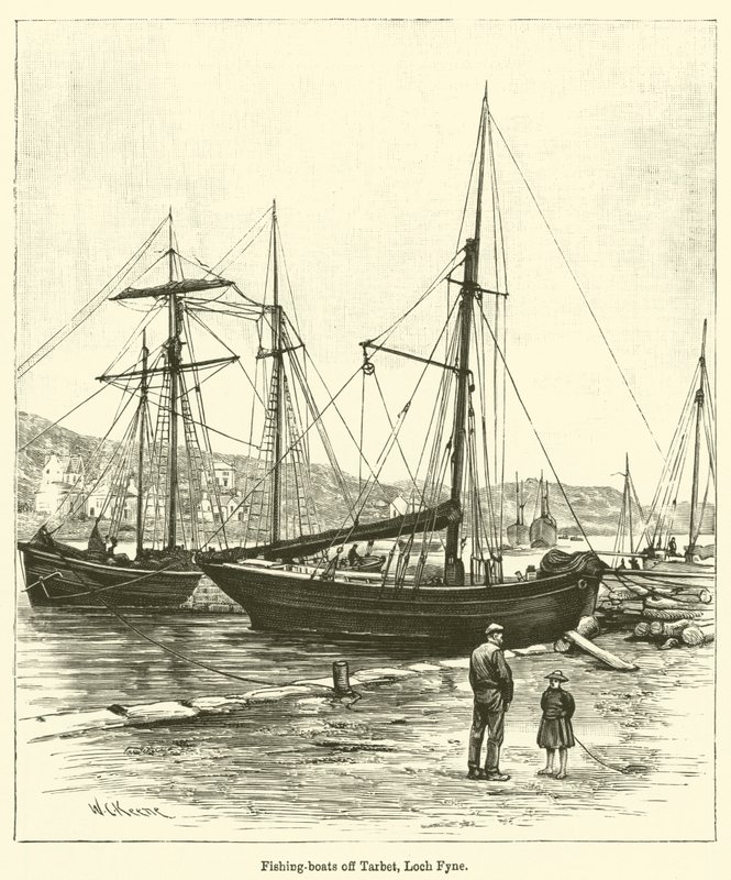 Rybářské lodě u Tarbetu, Loch Fyne (rytina) od English School