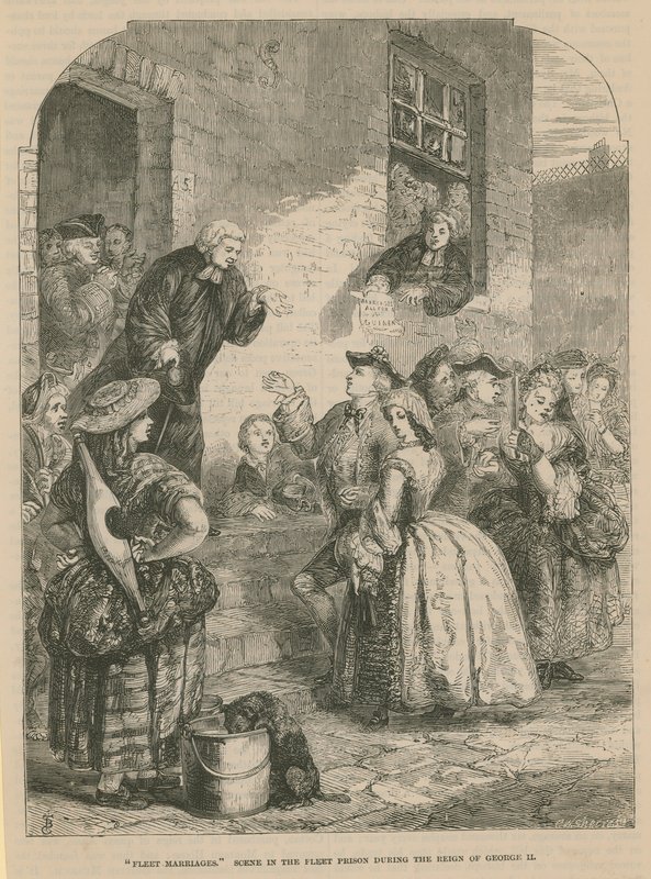 Flotilní sňatky; scéna ve Fleet Prison za vlády krále Jiřího II od English School